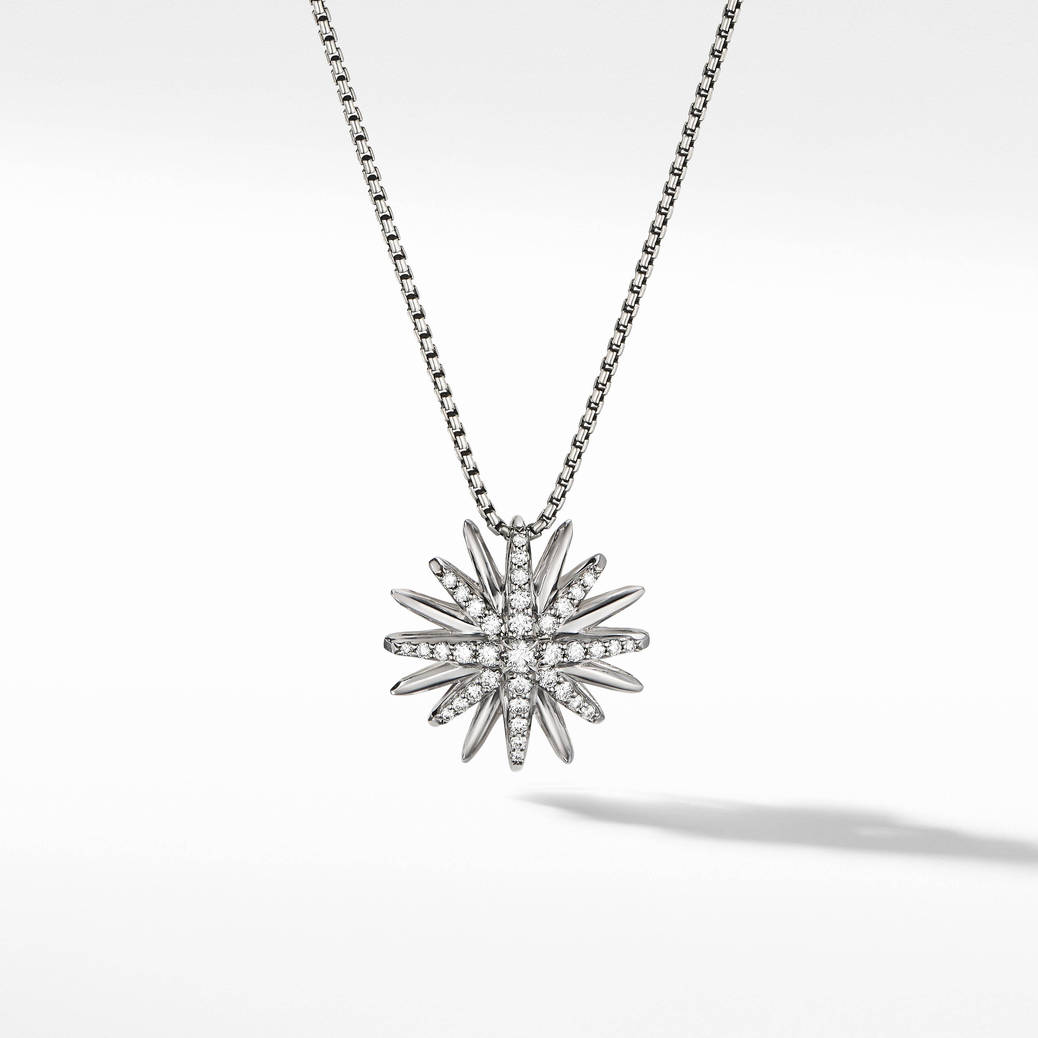 Starburst Pendant Necklace in Sterling Silver with Pavé Diamonds