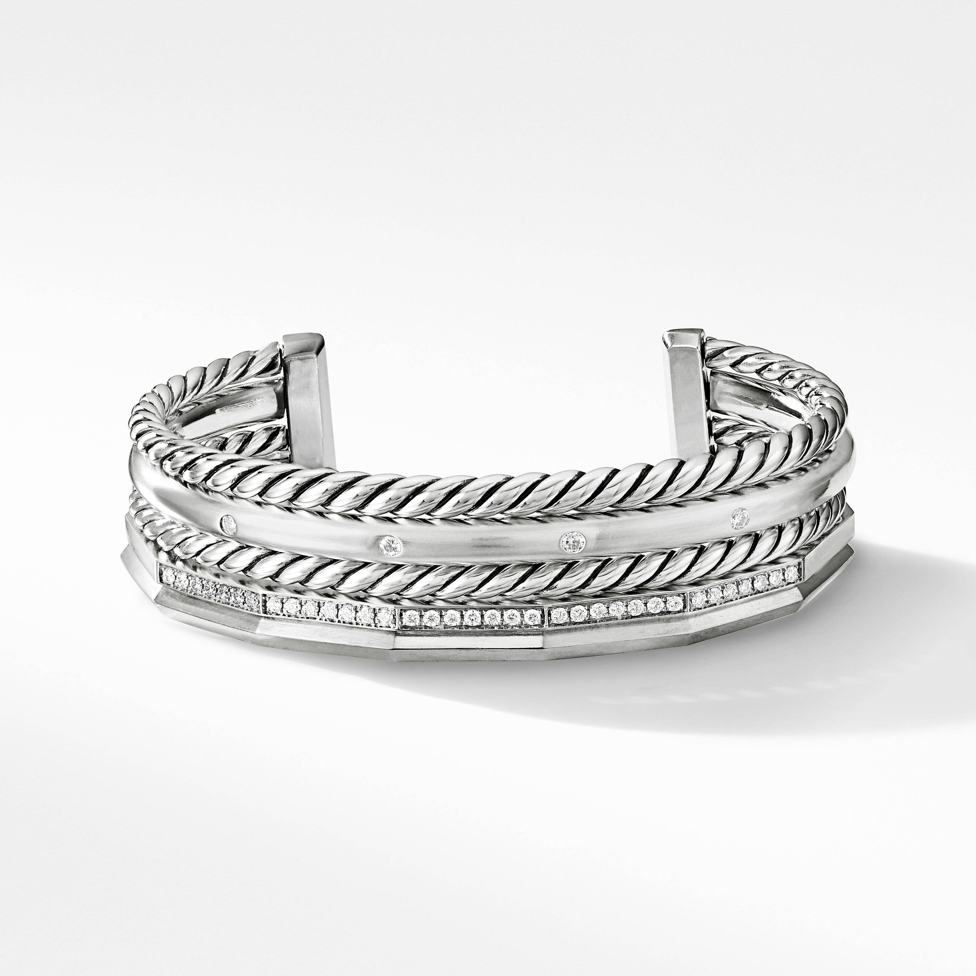 Stax Five Row Cuff Bracelet in Sterling Silver with Diamonds
