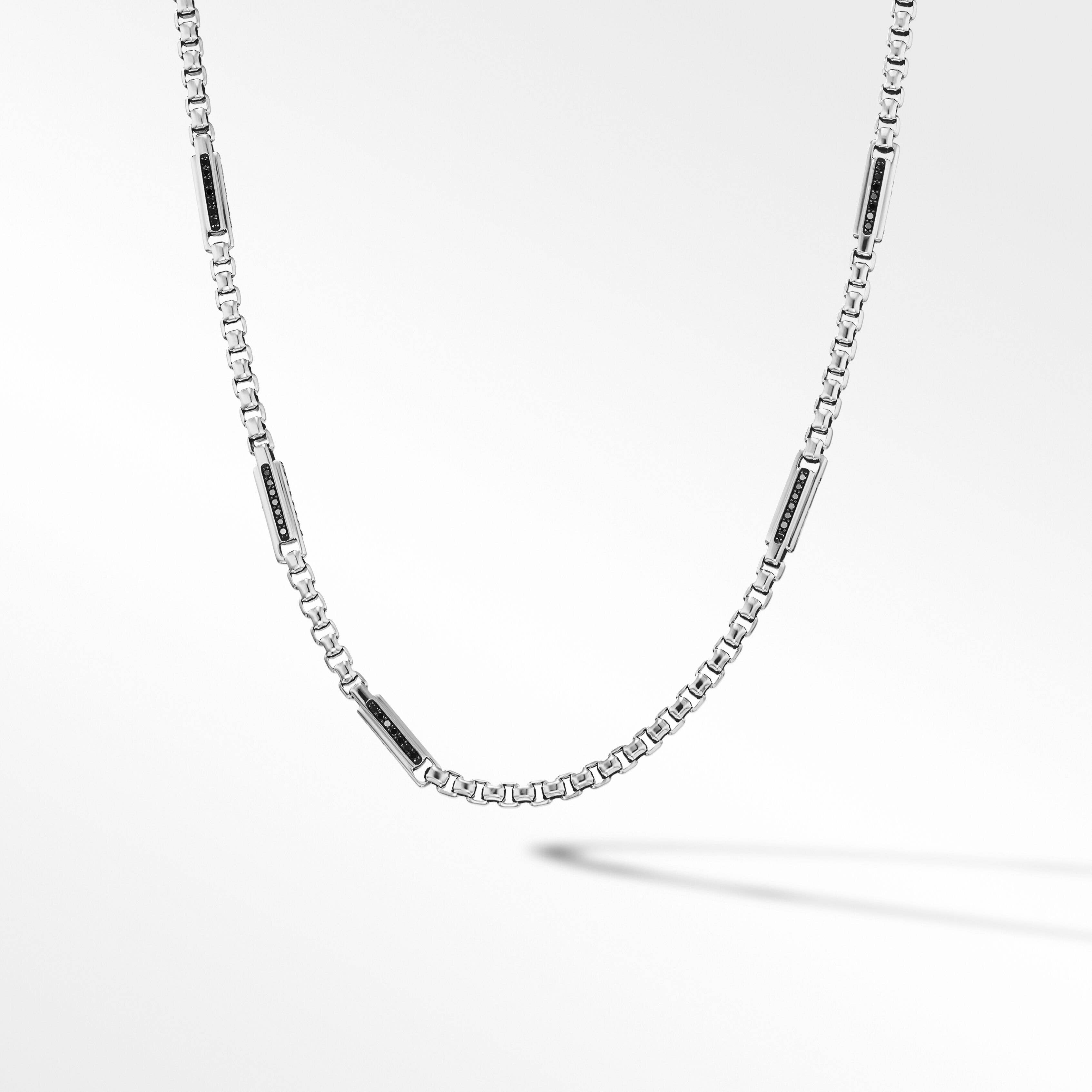 Streamline® Station Box Chain Necklace in Sterling Silver with Pavé Black Diamonds