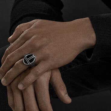 Cairo Signet Ring in Sterling Silver with Black Onyx and Pavé Black Diamonds