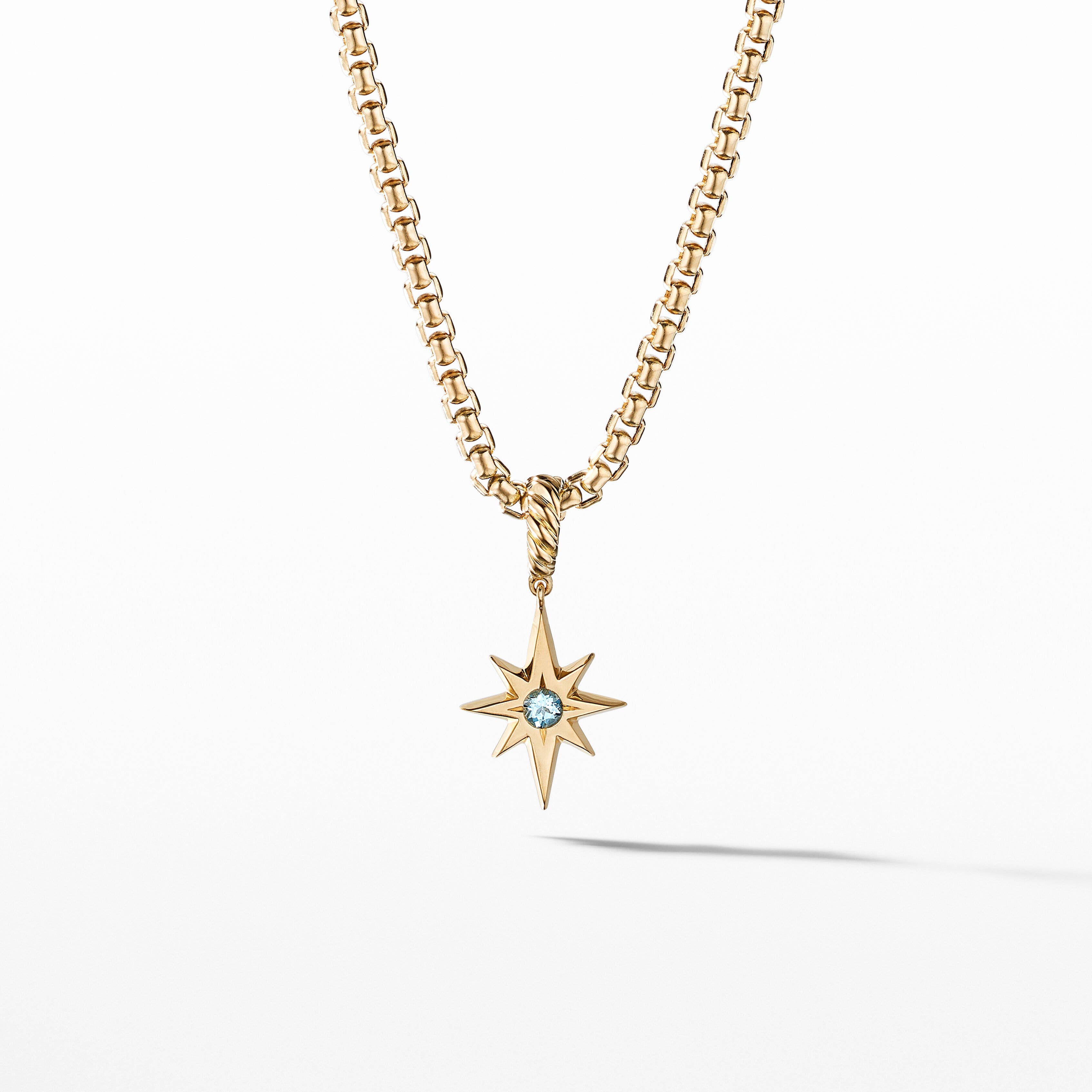 North Star Birthstone Amulet in 18K Yellow Gold with Aquamarine