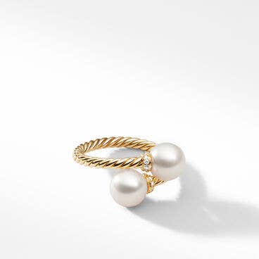 Solari Bypass Ring in 18K Yellow Gold with Pearls and Pavé Diamonds