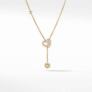 Cable Collectibles® Heart Y Necklace in 18K Yellow Gold with Pavé Diamonds