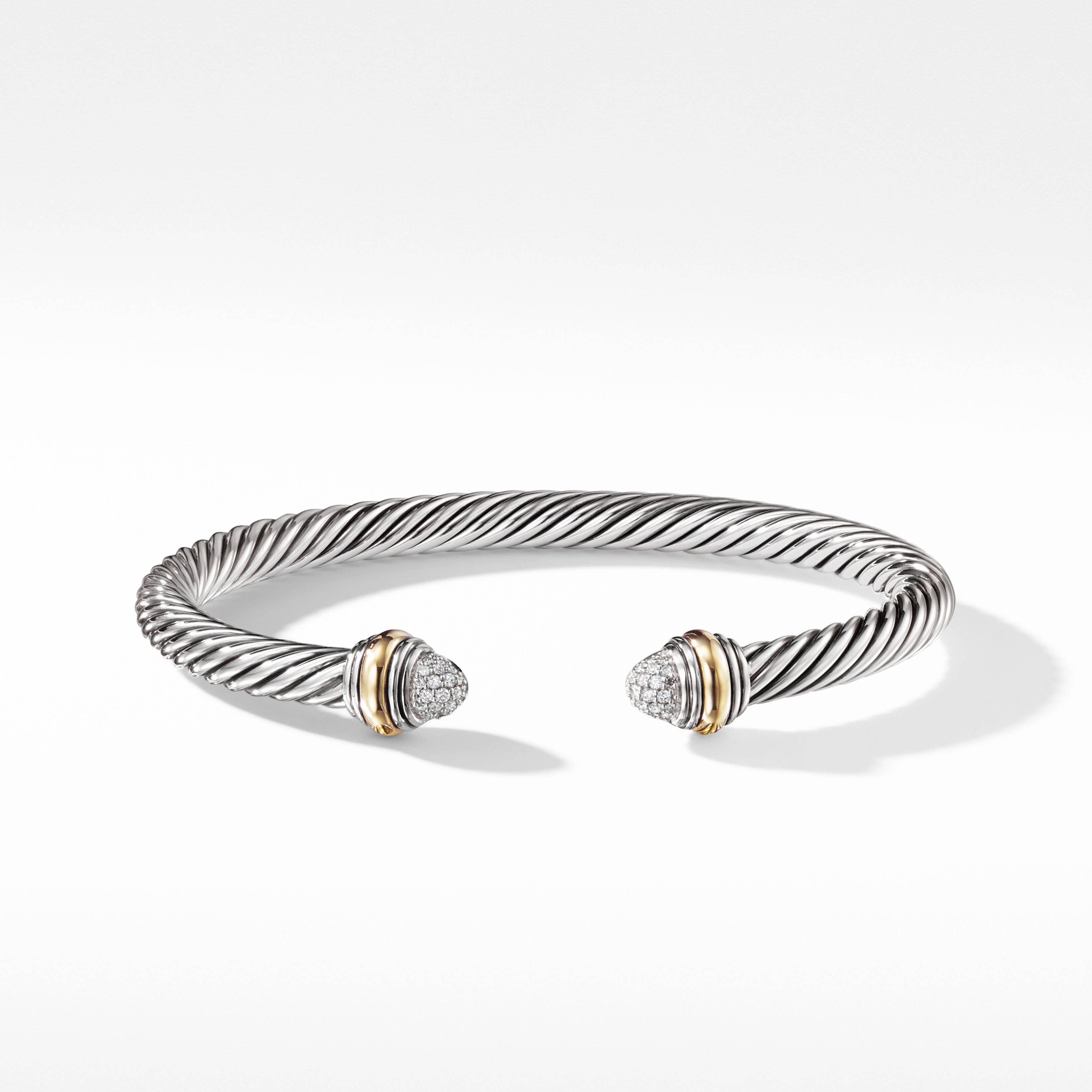 Cable Classics Bracelet in Sterling Silver with Pavé Diamond Domes and 14K Yellow Gold
