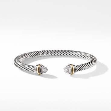 Cable Classics Bracelet in Sterling Silver with Pavé Diamond Domes and 14K Yellow Gold