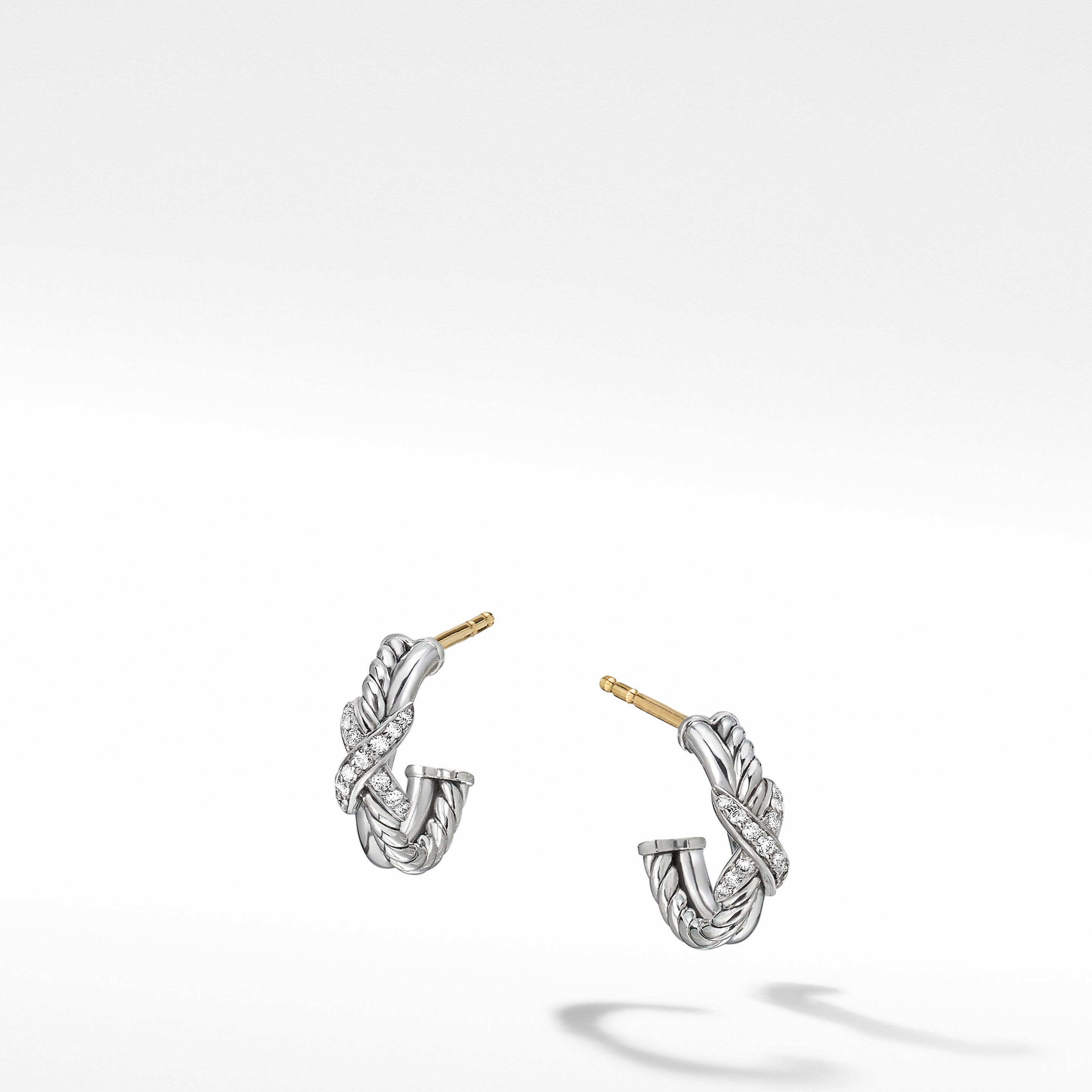 Petite X Hoop Earrings with Pavé Diamonds