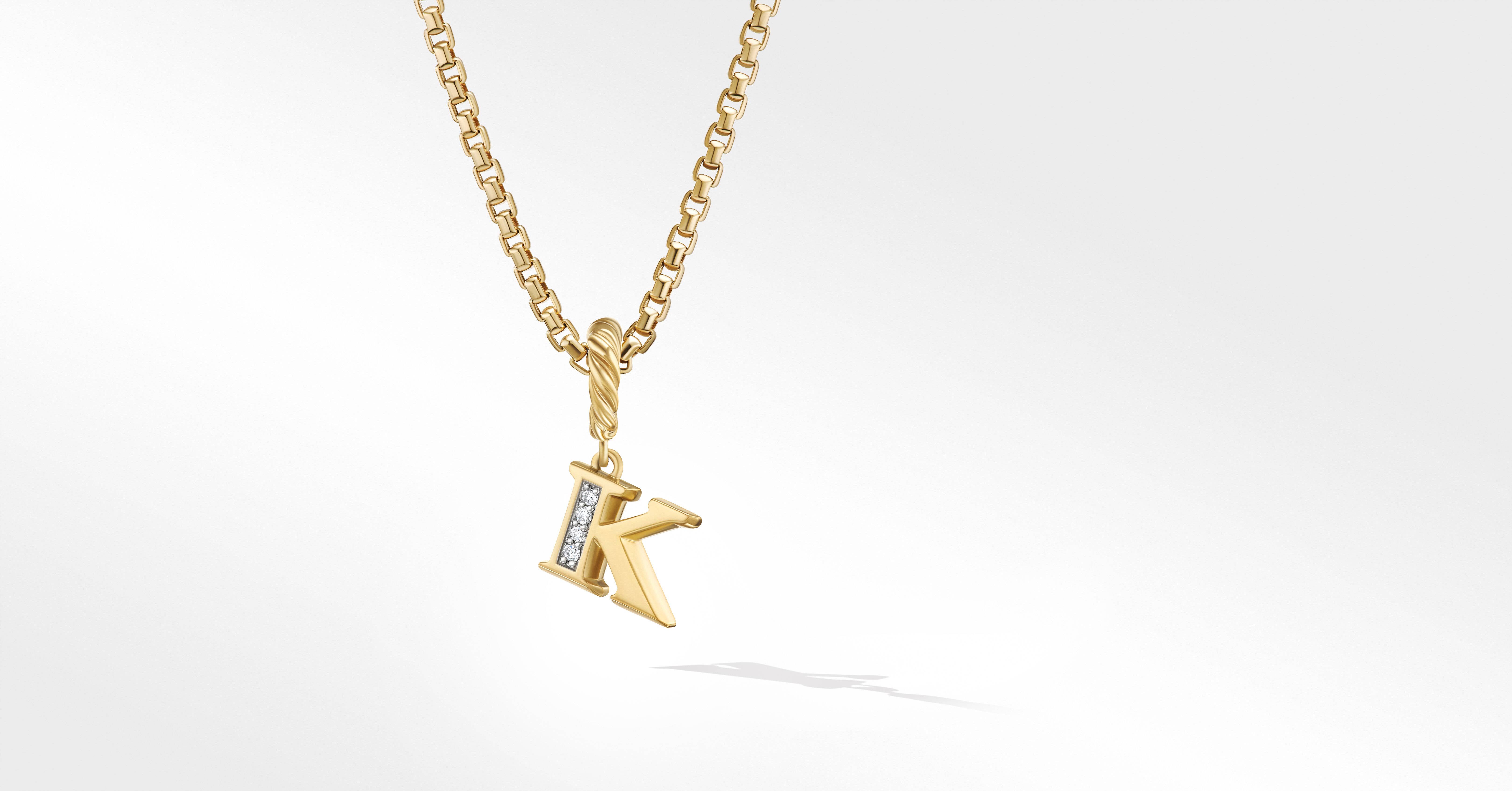 Pavé K Initial Pendant in 18K Yellow Gold with Diamonds