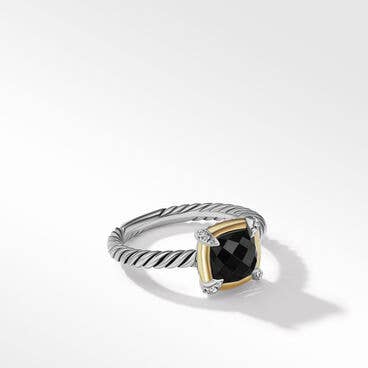 Petite Chatelaine® Ring in Sterling Silver with Black Onyx, 18K Yellow Gold and Pavé Diamonds