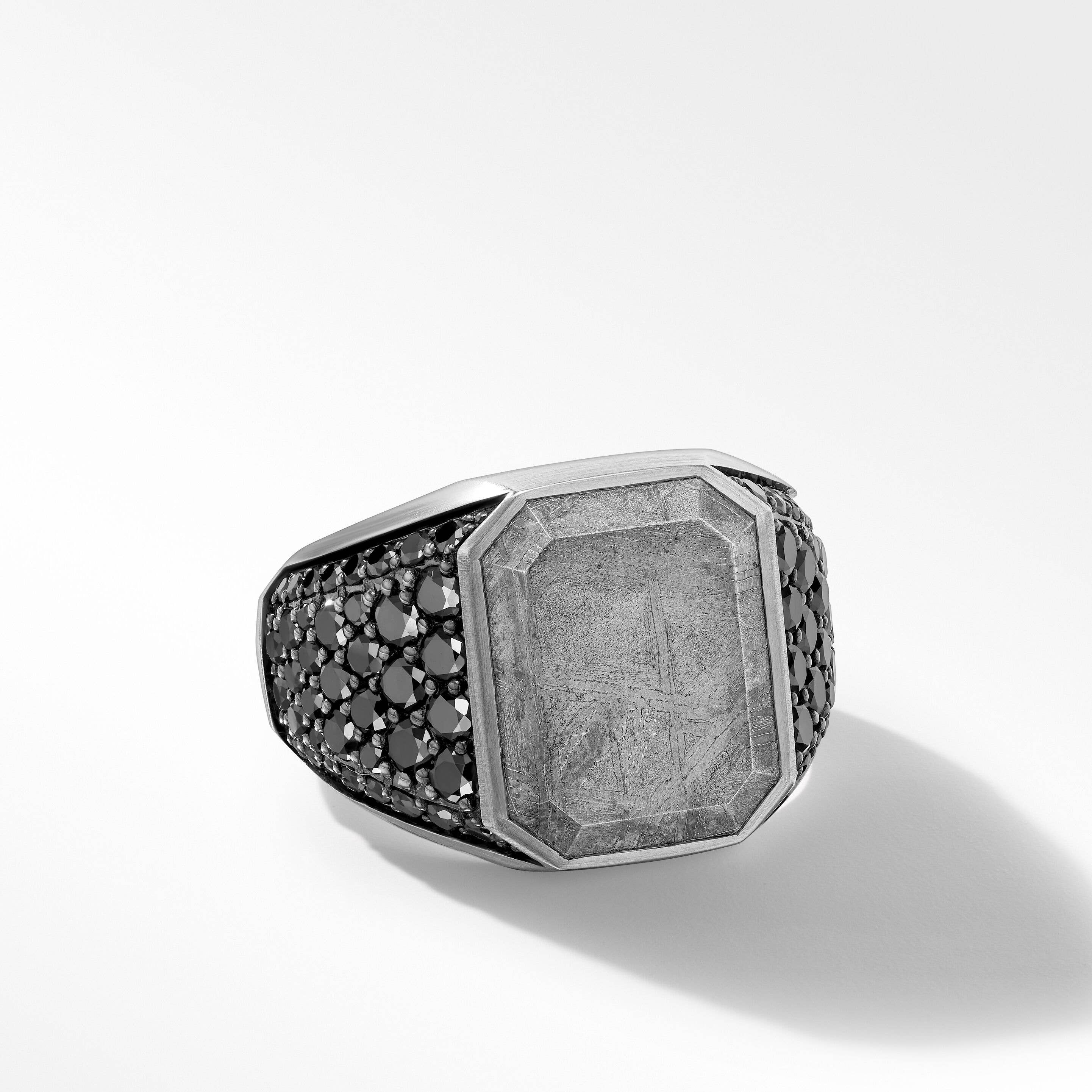 Heirloom Signet Ring in Sterling Silver with Meteorite and Pavé Black Diamonds