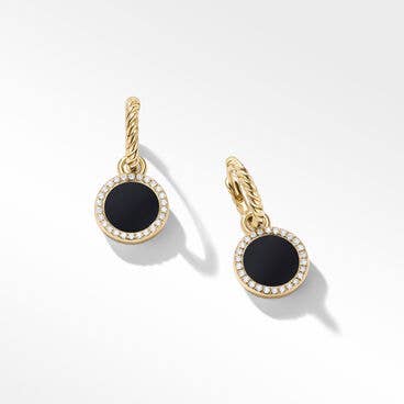 Petite DY Elements® Drop Earrings in 18K Yellow Gold with Black Onyx and Pavé Diamonds