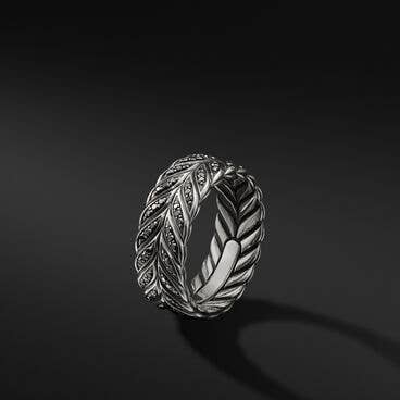Chevron Band Ring in Sterling Silver with Pavé Black Diamonds