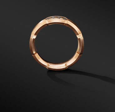 Hex Station Band Ring in 18K Rose Gold with Pavé Cognac Diamonds