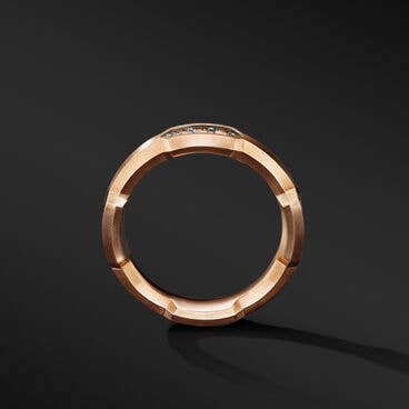 Hex Station Band Ring in 18K Rose Gold with Pavé Cognac Diamonds