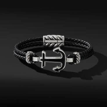Maritime® Anchor Station Black Leather Bracelet with Black Onyx