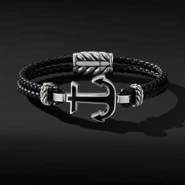 Maritime® Anchor Station Black Leather Bracelet with Black Onyx