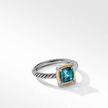 Petite Chatelaine® Ring in Sterling Silver with Hampton Blue Topaz, 18K Yellow Gold and Pavé Diamonds
