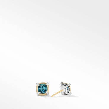 Petite Chatelaine® Stud Earrings in Sterling Silver with Hampton Blue Topaz, 18K Yellow and Pavé Diamonds