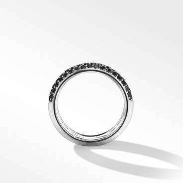 Beveled Band Ring in Grey Titanium with Half Pavé Black Diamonds