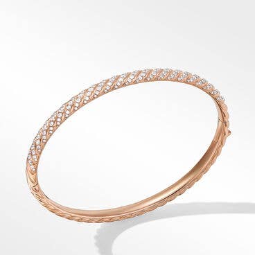 Sculpted Cable Pavé Bangle Bracelet in 18K Rose Gold with Diamonds