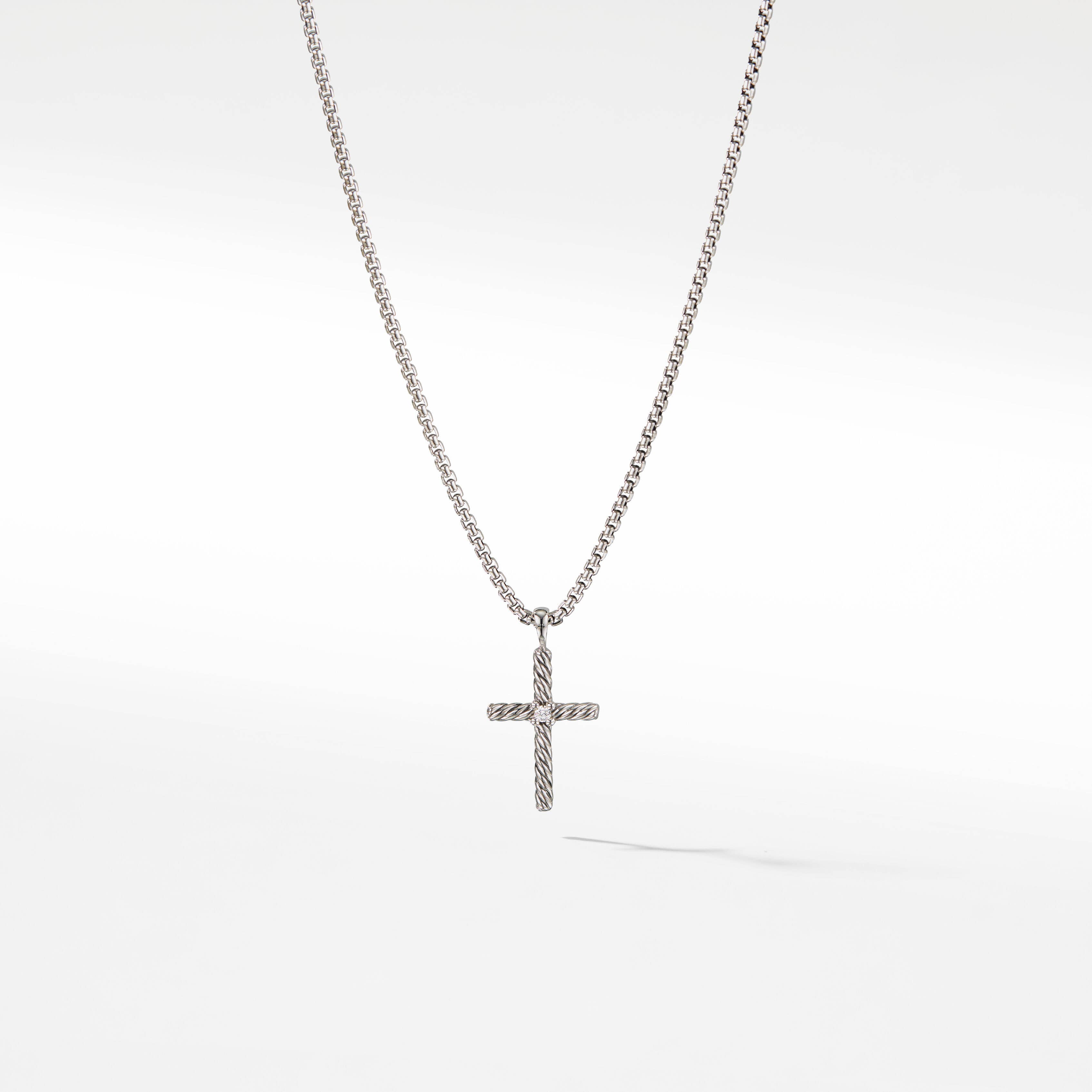Cable Classics Cross Necklace in Sterling Silver with Center Diamond