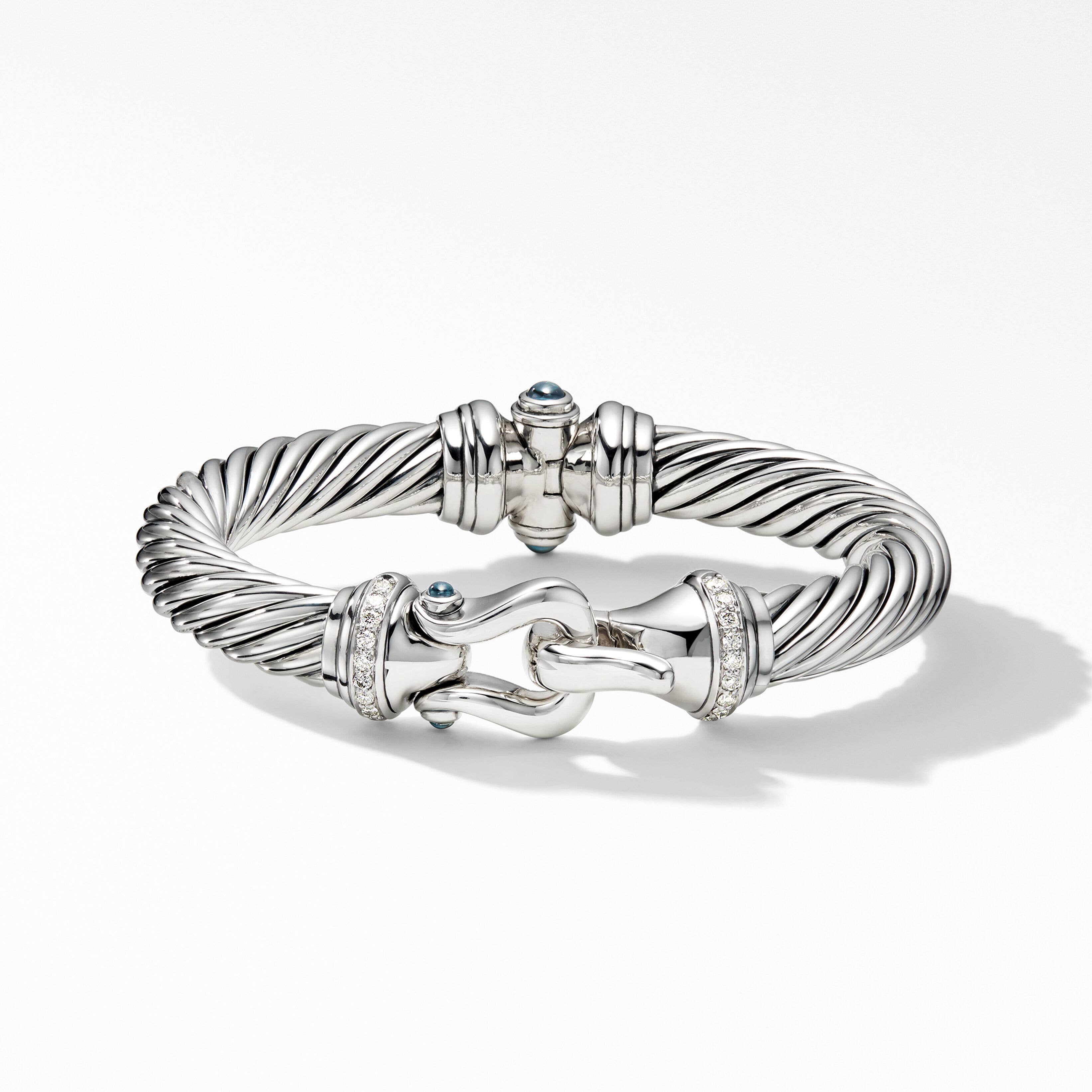 Buckle Bracelet in Sterling Silver with Pavé Diamonds and Hampton Blue Topaz