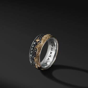 Waves Band Ring with 18K Yellow Gold and Pavé Black Diamonds
