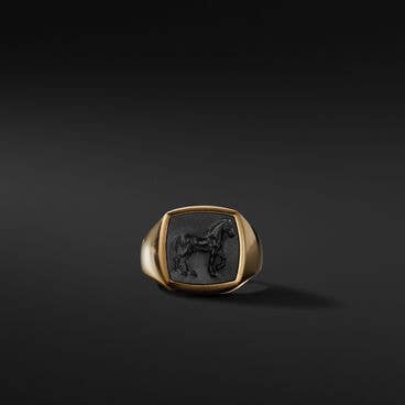 Petrvs® Horse Pinky Ring in 18K Yellow Gold with Black Onyx
