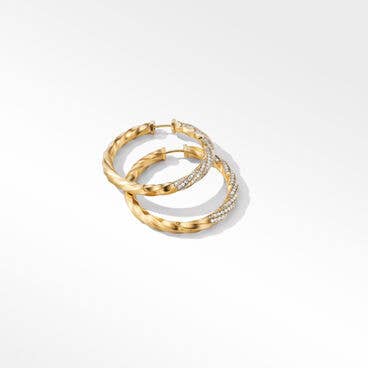 Cable Edge Hoop Earrings in Recycled 18K Yellow Gold with Diamonds, 1.5