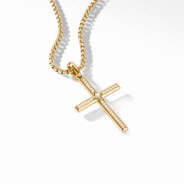 Modern Renaissance Cross Pendant in 18K Yellow Gold with Pavé Diamonds