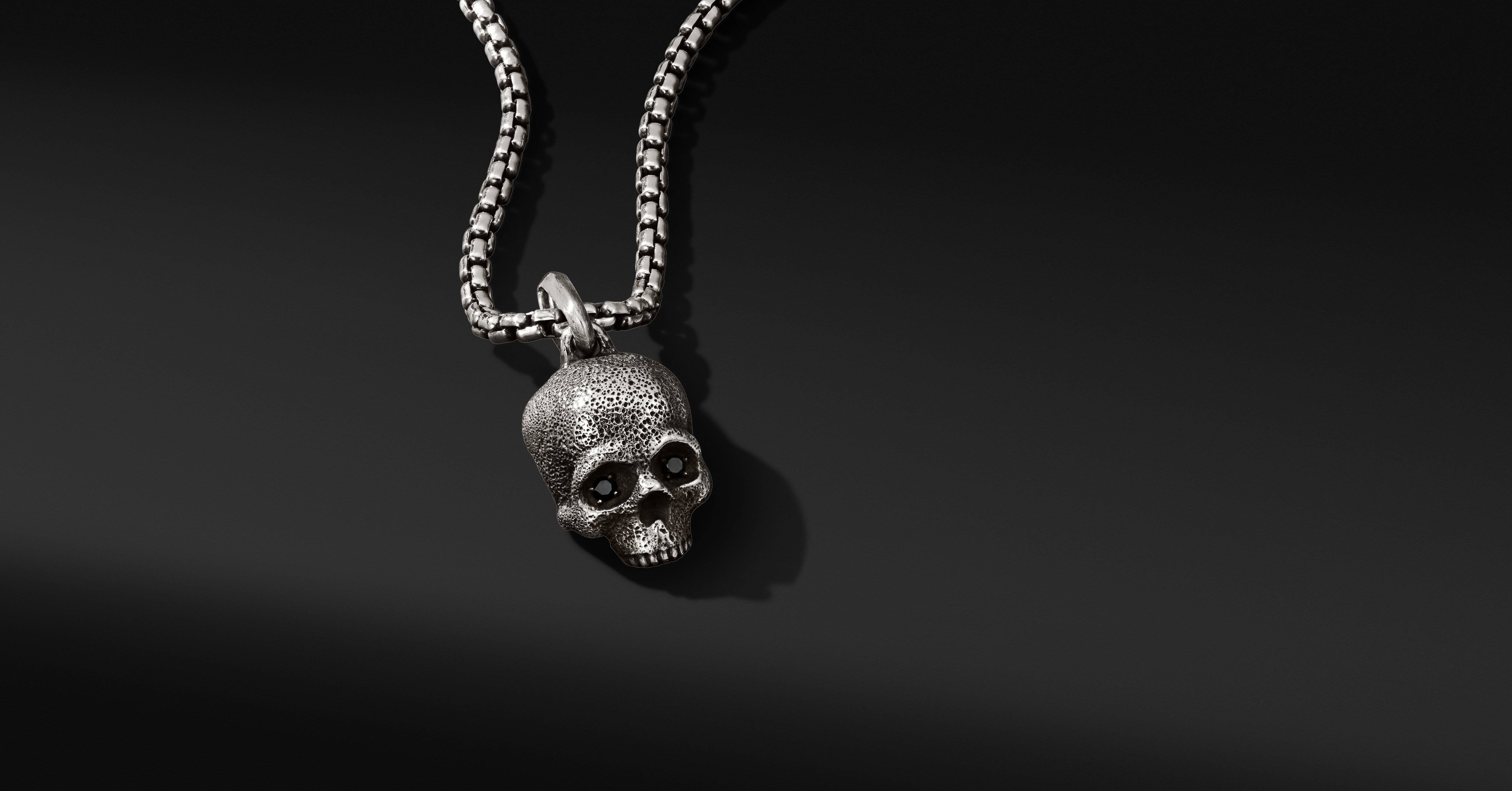 Memento Mori Skull Amulet in Sterling Silver with Pavé Black Diamonds