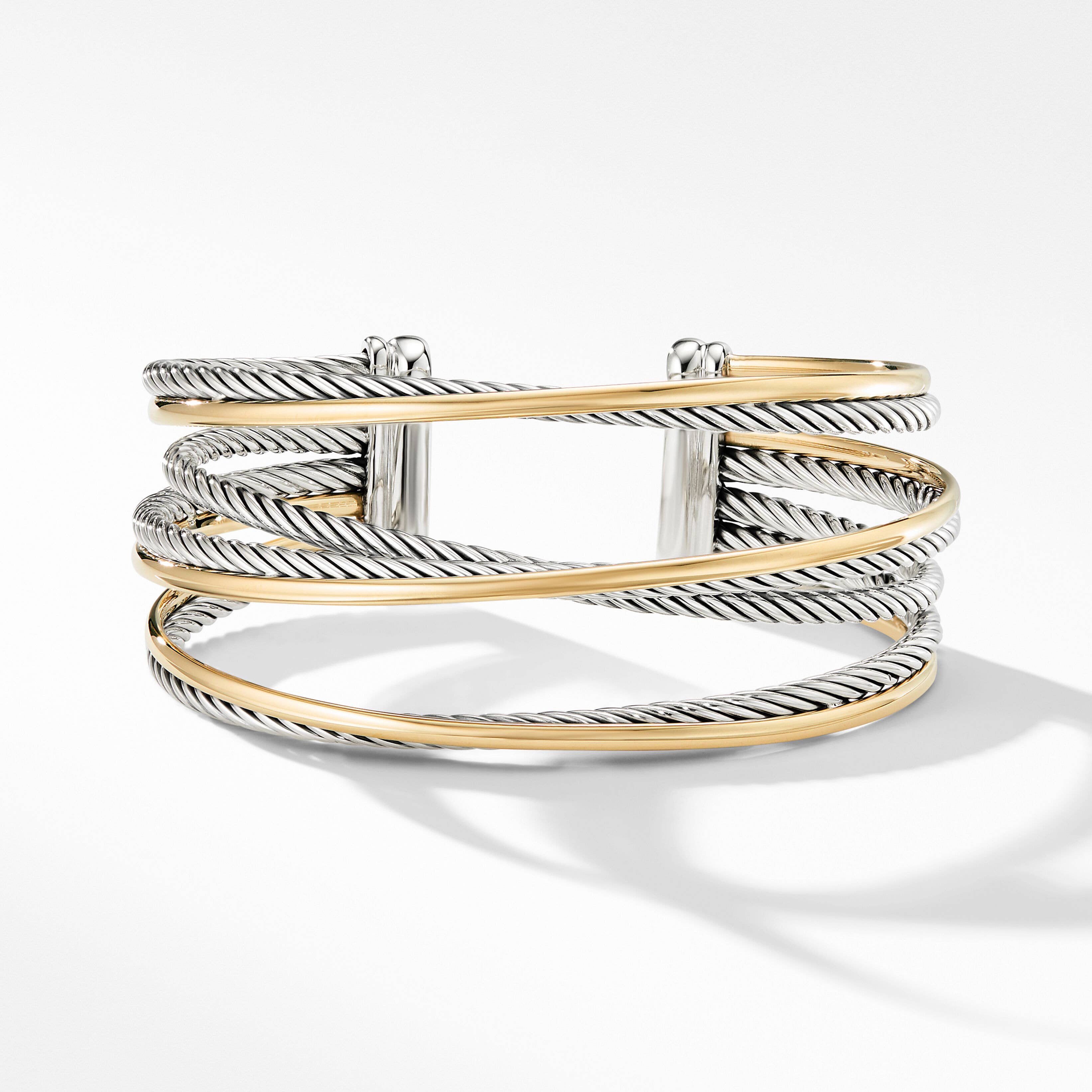 Crossover Four Row Cuff Bracelet in Sterling Silver with 18K Yellow Gold