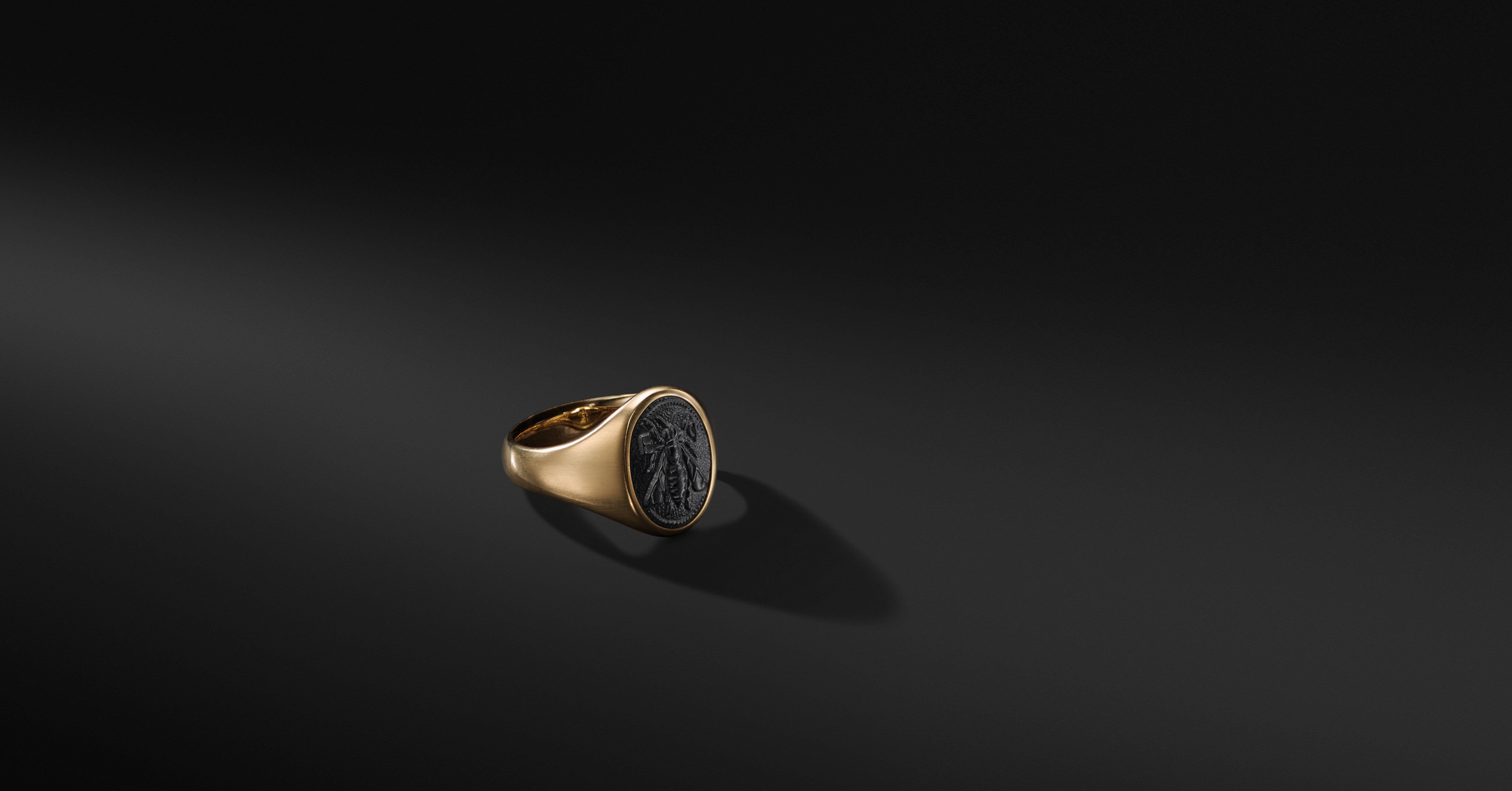 Petrvs® Bee Pinky Ring in 18K Yellow Gold with Black Onyx