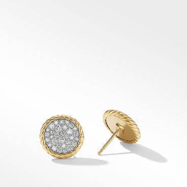 DY Elements® Button Stud Earrings in 18K Yellow Gold with Pavé Diamonds