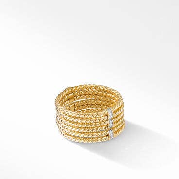DY Origami Six Row Cable Ring in 18K Yellow Gold with Pavé Diamonds