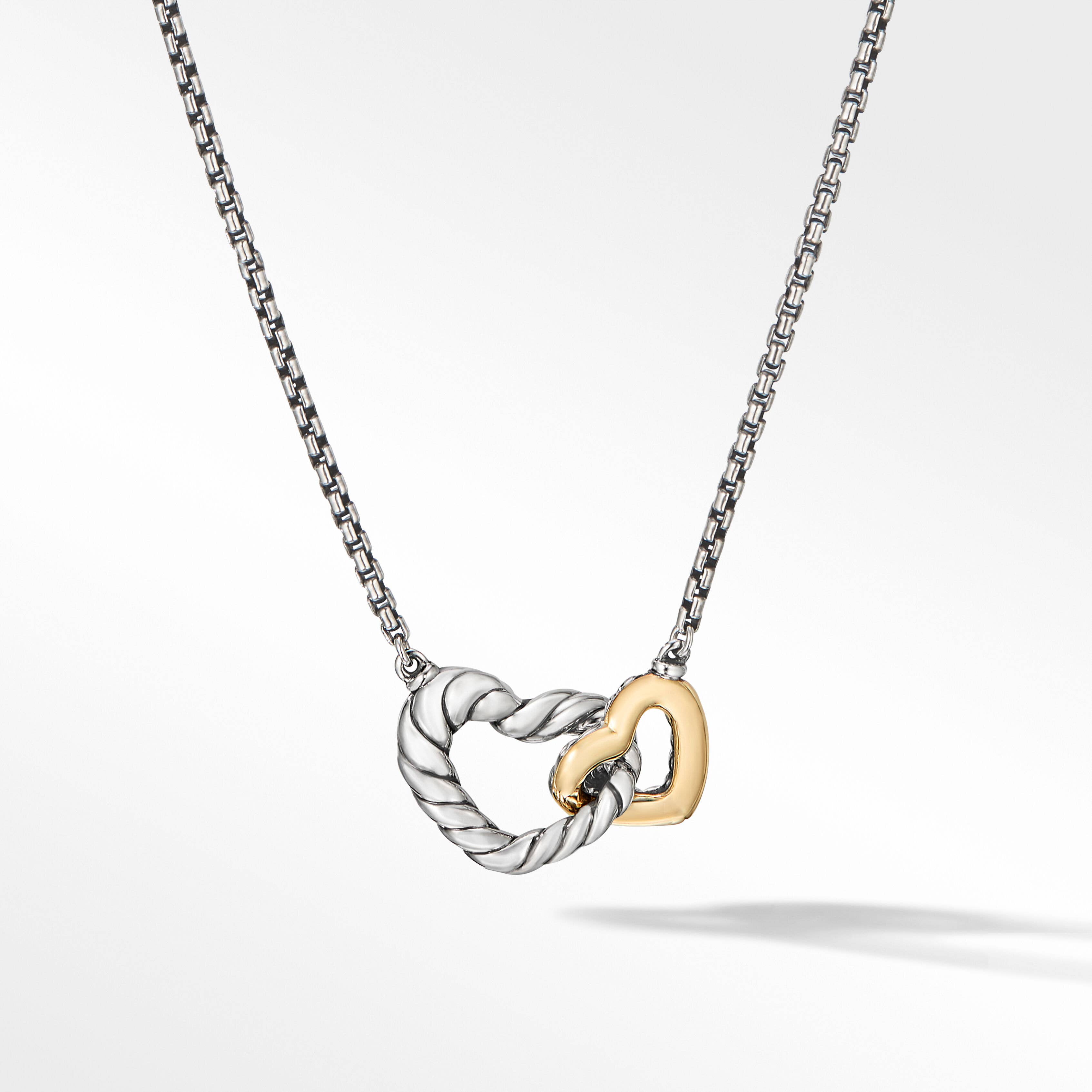 Cable Collectibles® Interlocking Heart Necklace in Sterling Silver with 18K Yellow Gold