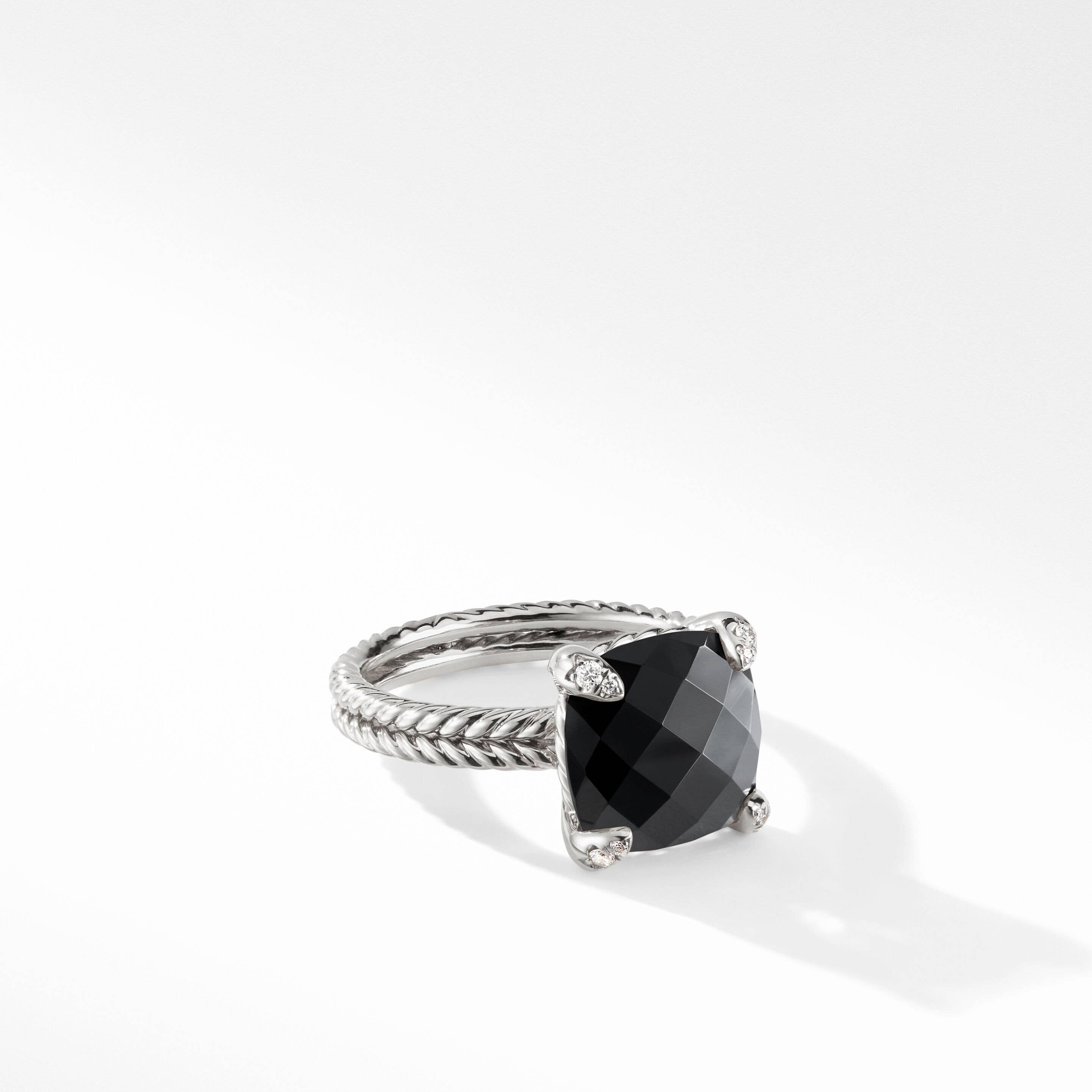 Chatelaine® Ring in Sterling Silver with Black Onyx and Pavé Diamonds