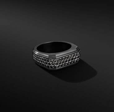 Roman Signet Ring with Black Titanium and Pavé Black Diamonds