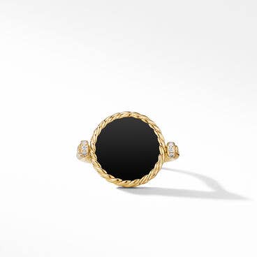 DY Elements® Swivel Ring in 18K Yellow Gold with Black Onyx Reversible to Mother of Pearl and Pavé Diamonds
