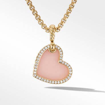 DY Elements® Heart Amulet in 18K Yellow Gold with Pink Opal and Pavé Diamonds