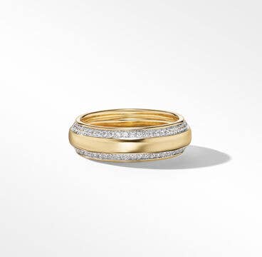 Beveled Band Ring in 18K Yellow Gold with Pavé Diamonds