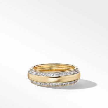 Beveled Band Ring in 18K Yellow Gold with Pavé Diamonds