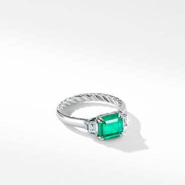DY Three Stone Engagement Ring in Platinum with Emerald, Emerald