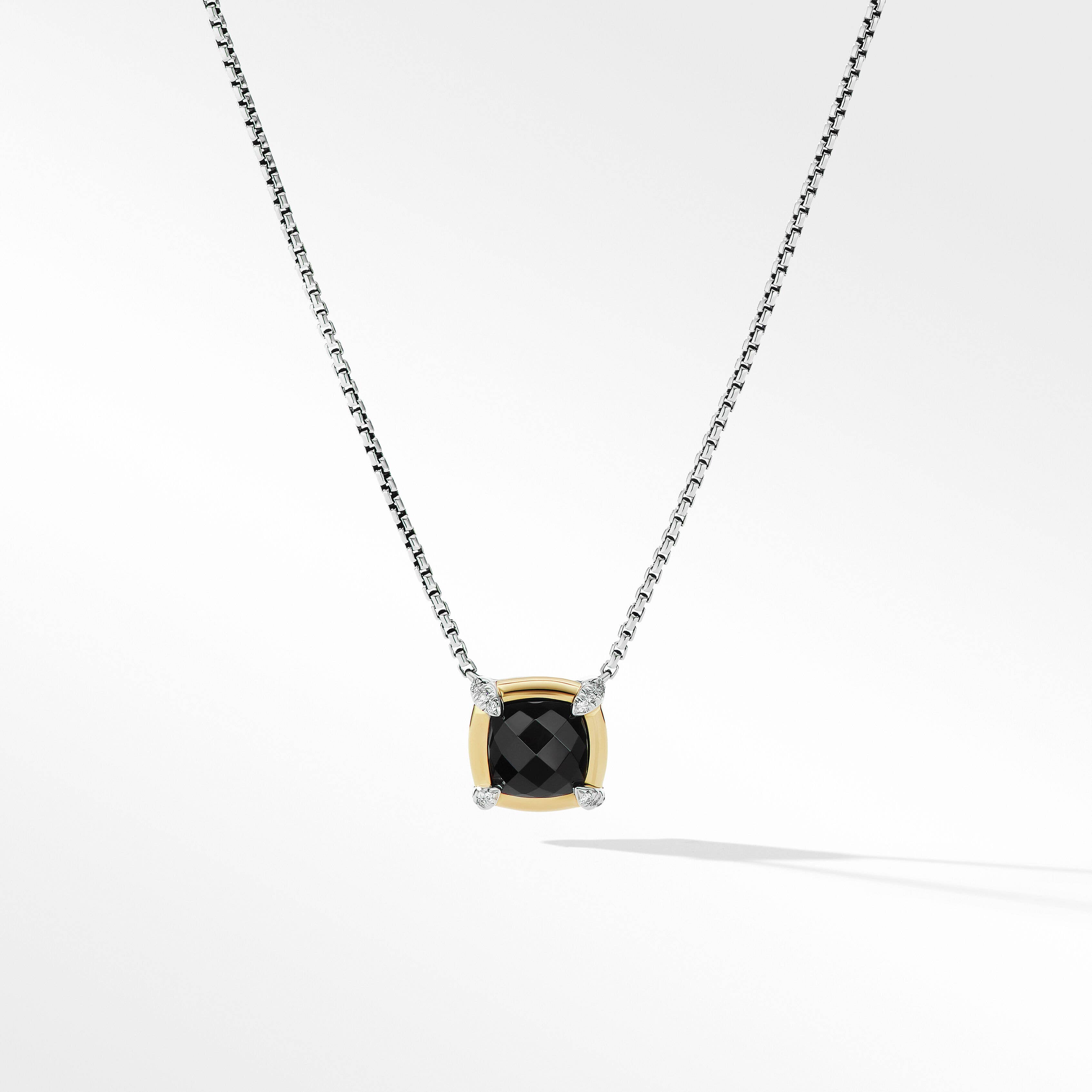 Petite Chatelaine® Pendant Necklace in Sterling Silver with Black Onyx, 18K Yellow Gold and Pavé Diamonds
