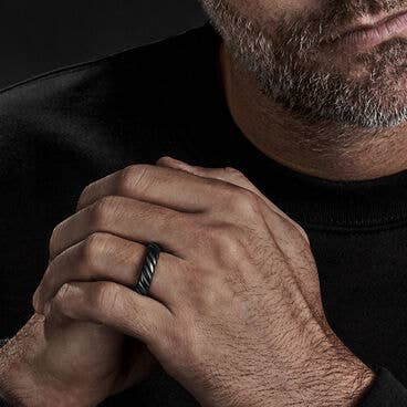 Modern Cable Band Ring in Black Titanium