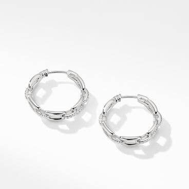 Stax Chain Link Hoop Earrings in 18K White Gold with Pavé Diamonds