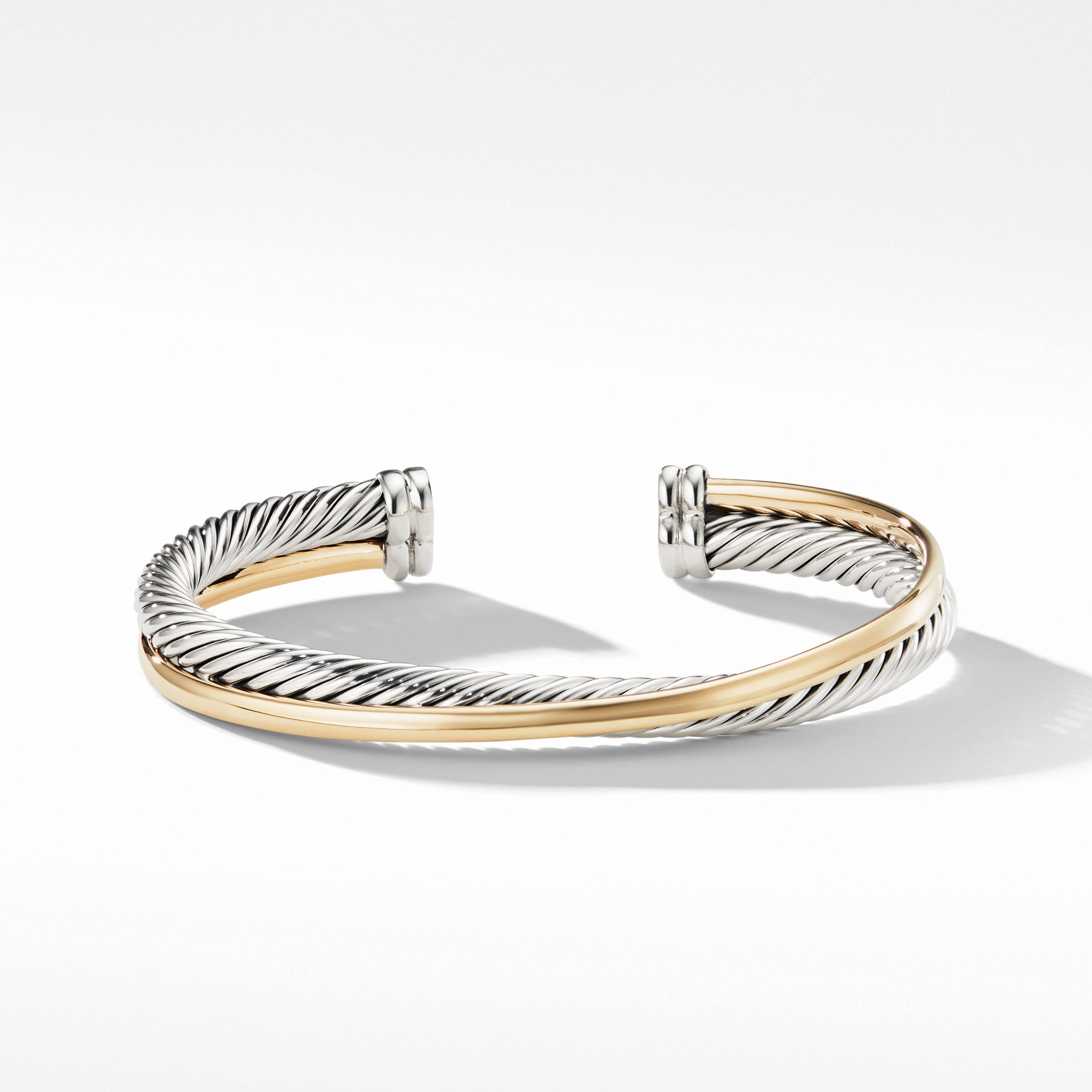 Crossover Two Row Cuff Bracelet in Sterling Silver with 18K Yellow Gold