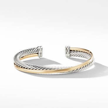Crossover Two Row Cuff Bracelet in Sterling Silver with 18K Yellow Gold