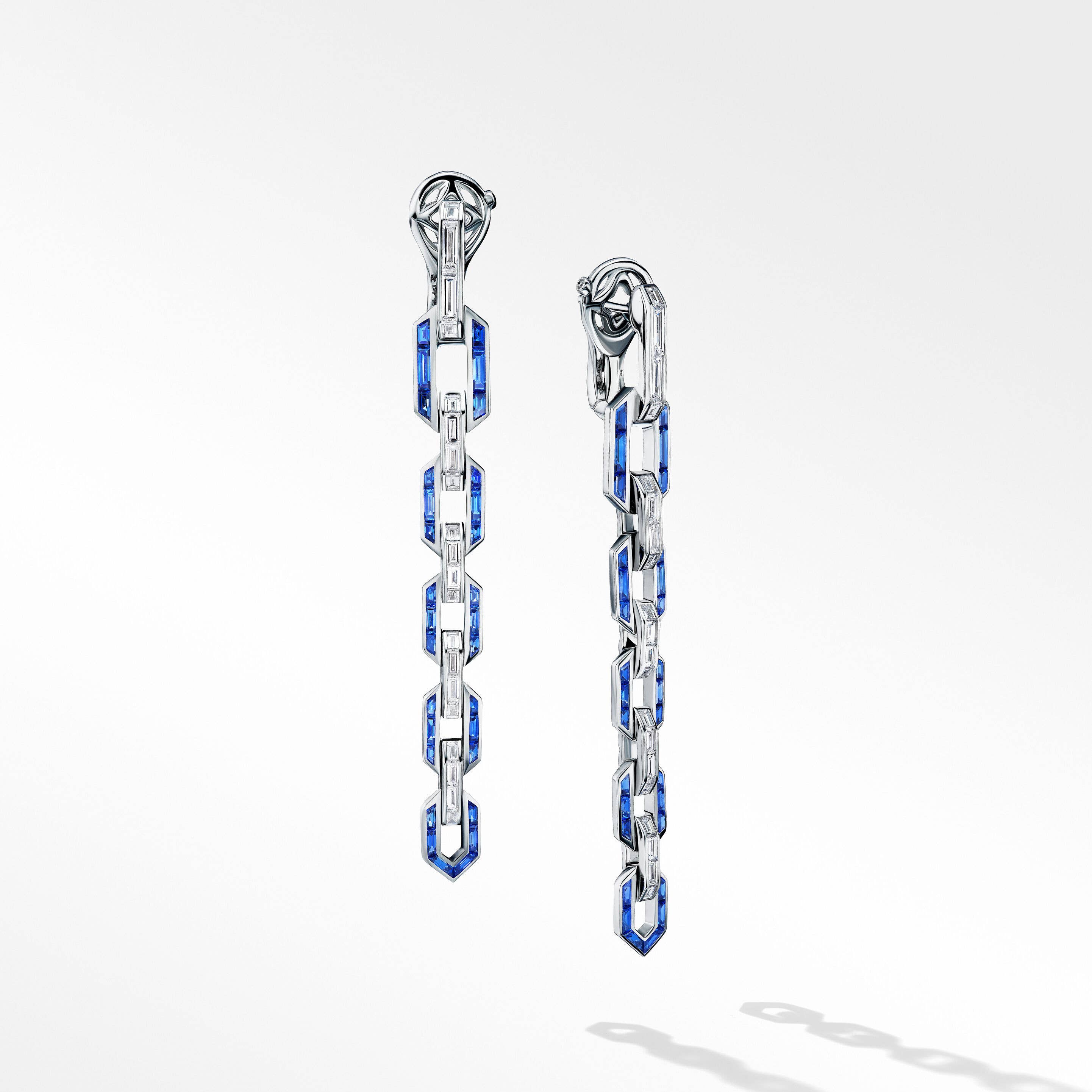 Stax Chain Link Drop Earrings in White Gold with Diamonds