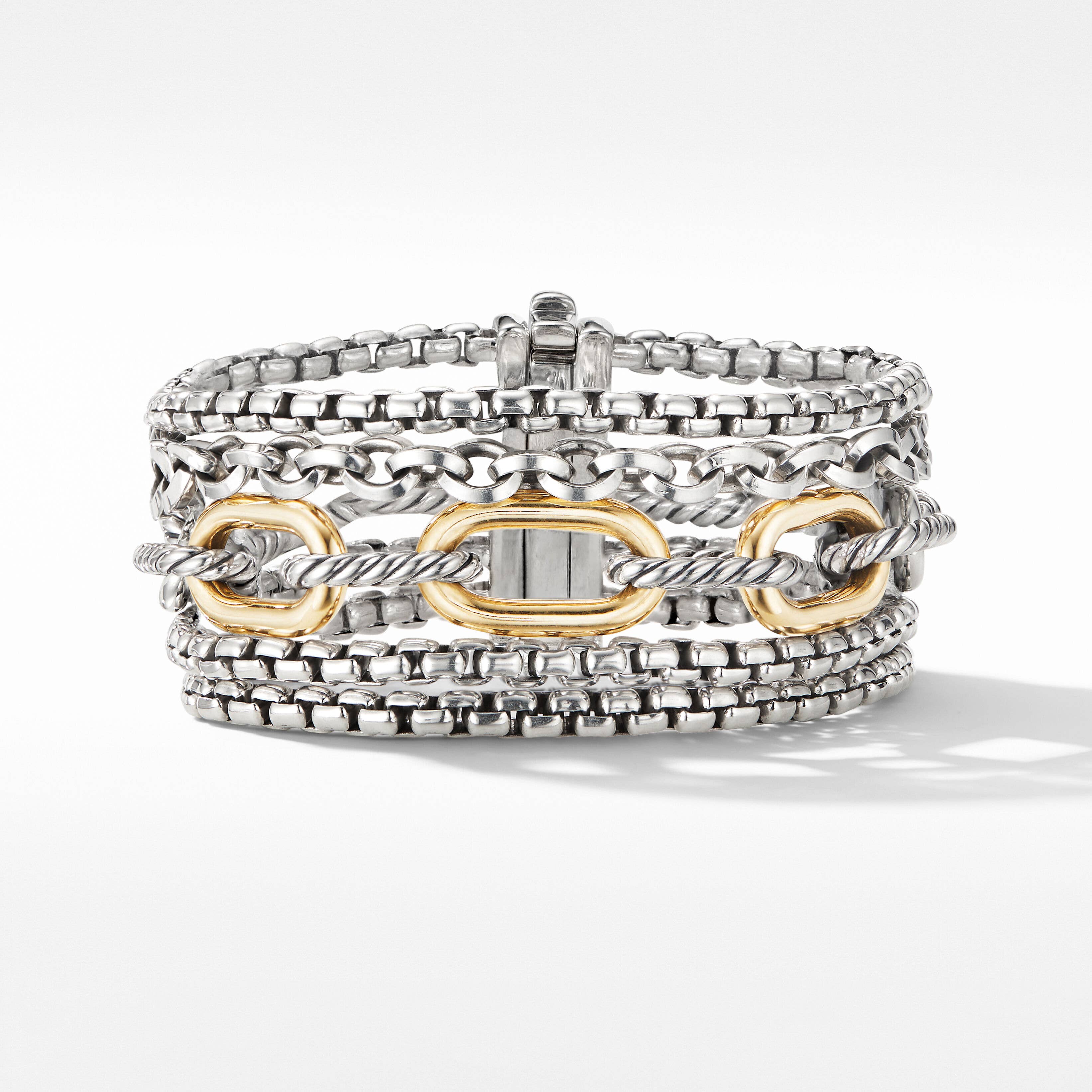 Multi Row Chain Bracelet with 18K Yellow Gold