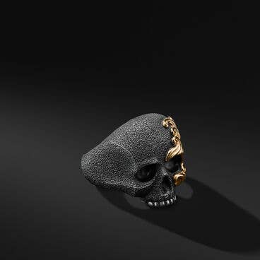 Waves Skull Ring with 18K Yellow Gold